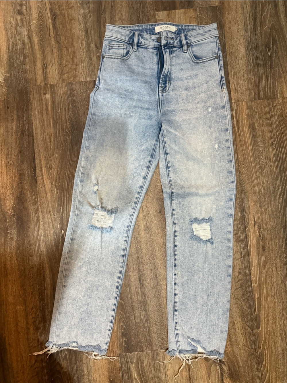 Hidden Light Blue High-Rise Distressed Mom Jeans